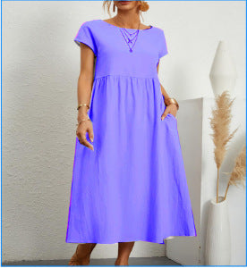Robe en Coton à Col Rond