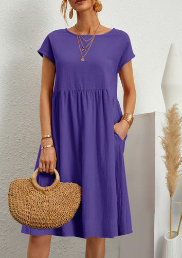 Robe en Coton à Col Rond