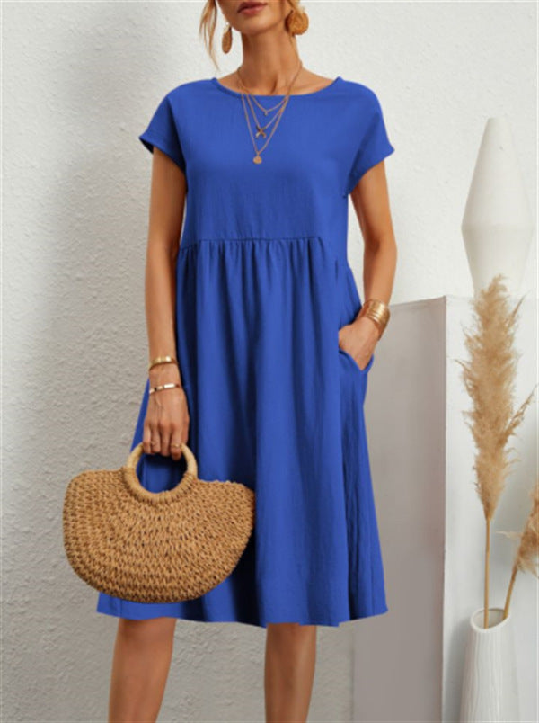 Robe en Coton à Col Rond