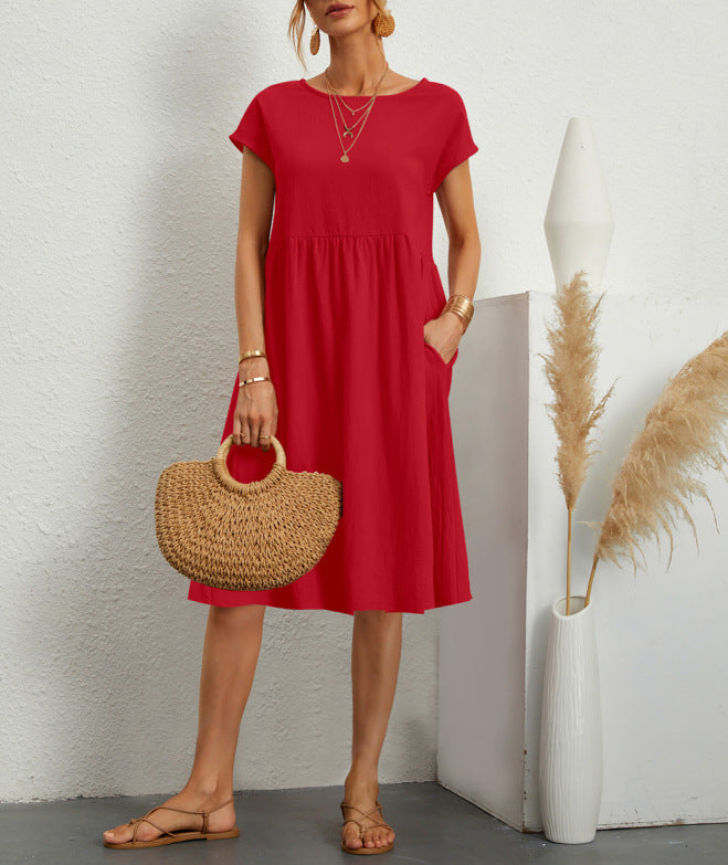 Robe en Coton à Col Rond