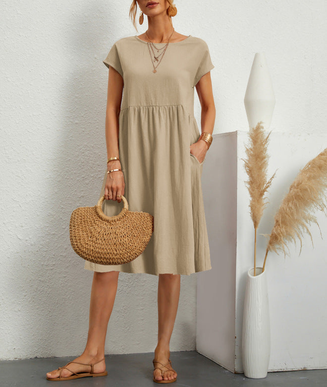 Robe en Coton à Col Rond