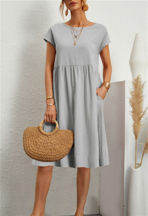 Robe en Coton à Col Rond