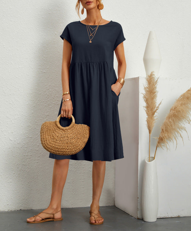 Robe en Coton à Col Rond