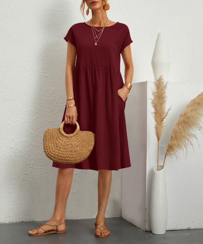 Robe en Coton à Col Rond