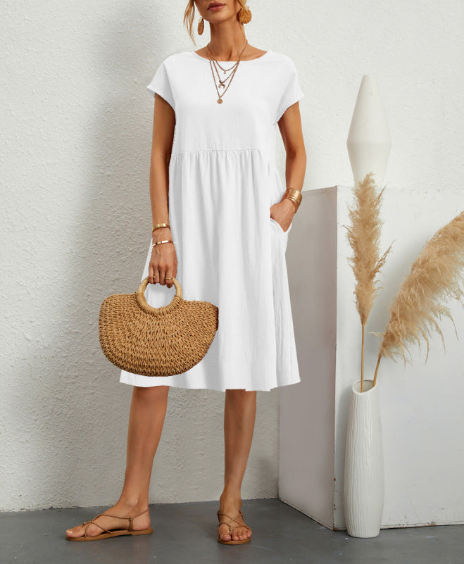 Robe en Coton à Col Rond