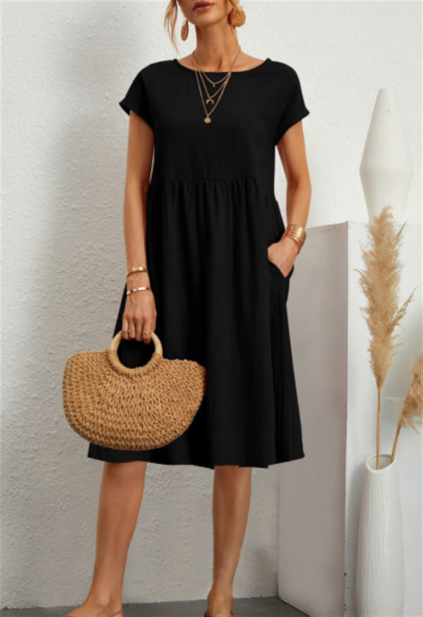 Robe en Coton à Col Rond