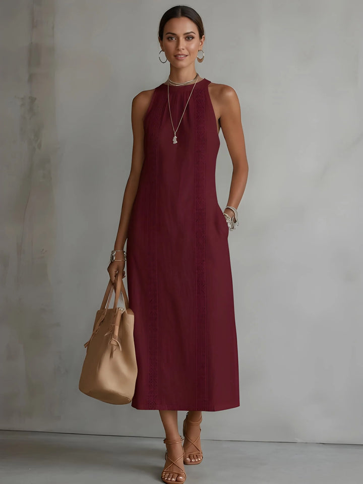 Damen elegantes Midi Sommerkleid mit Taschen