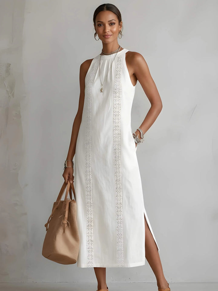 Damen elegantes Midi Sommerkleid mit Taschen