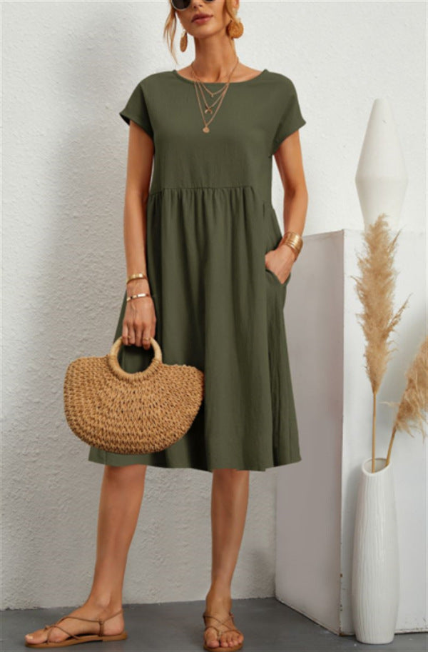 Robe en Coton à Col Rond
