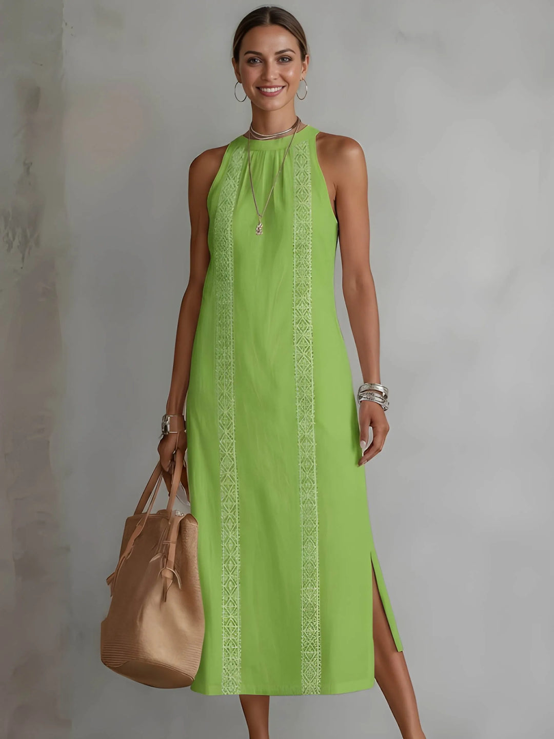 Damen elegantes Midi Sommerkleid mit Taschen