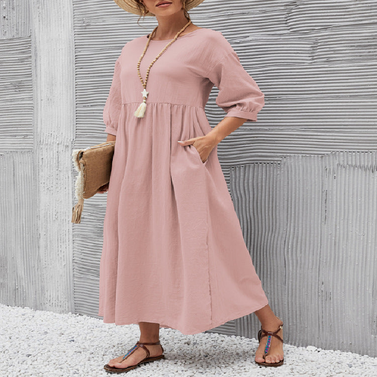 Robe en Coton à Col Rond