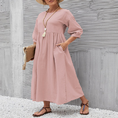 Robe en Coton à Col Rond