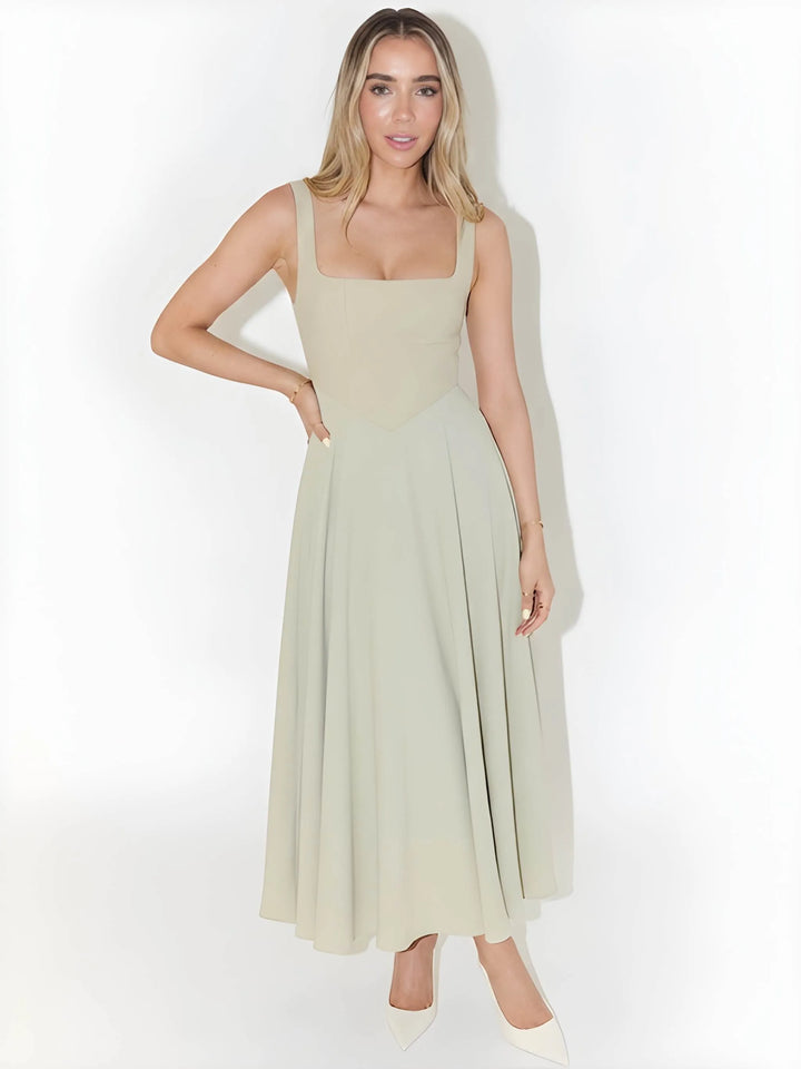 Damen elegantes luftiges Midi Sommerkleid mit Ausschnitt