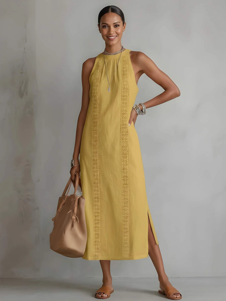 Damen elegantes Midi Sommerkleid mit Taschen