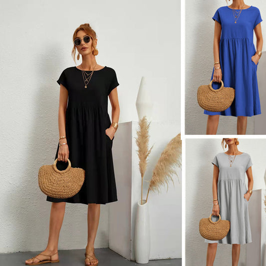 Robe en Coton à Col Rond